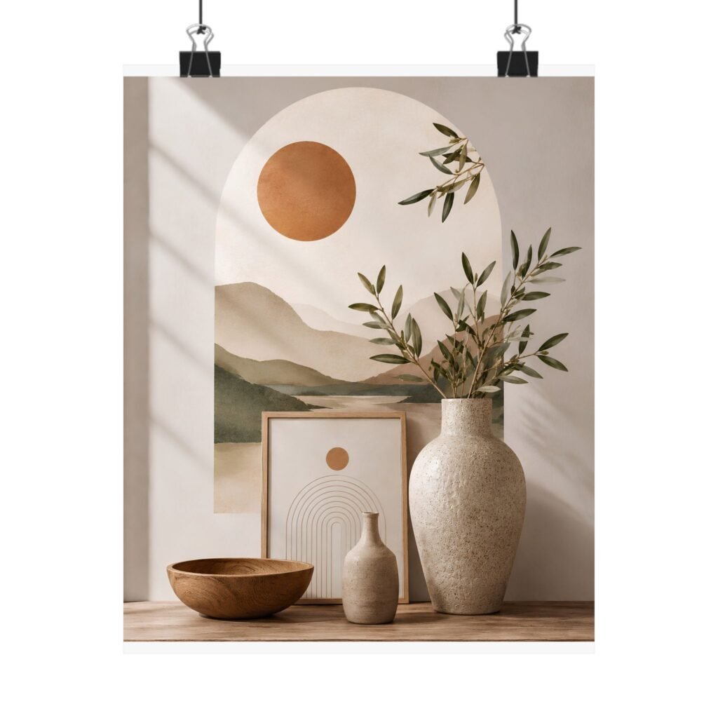 Abstract Sunscape Matte Poster — Boho Neutral Wall Art